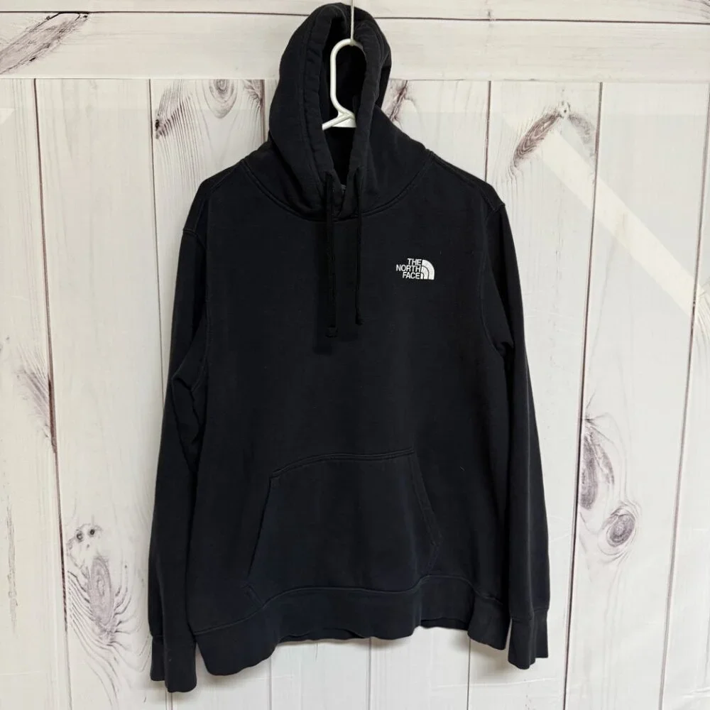 The North Face Hoodie Men’s‎ Large Black Camo Logo “Never Stop Exploring” GUC